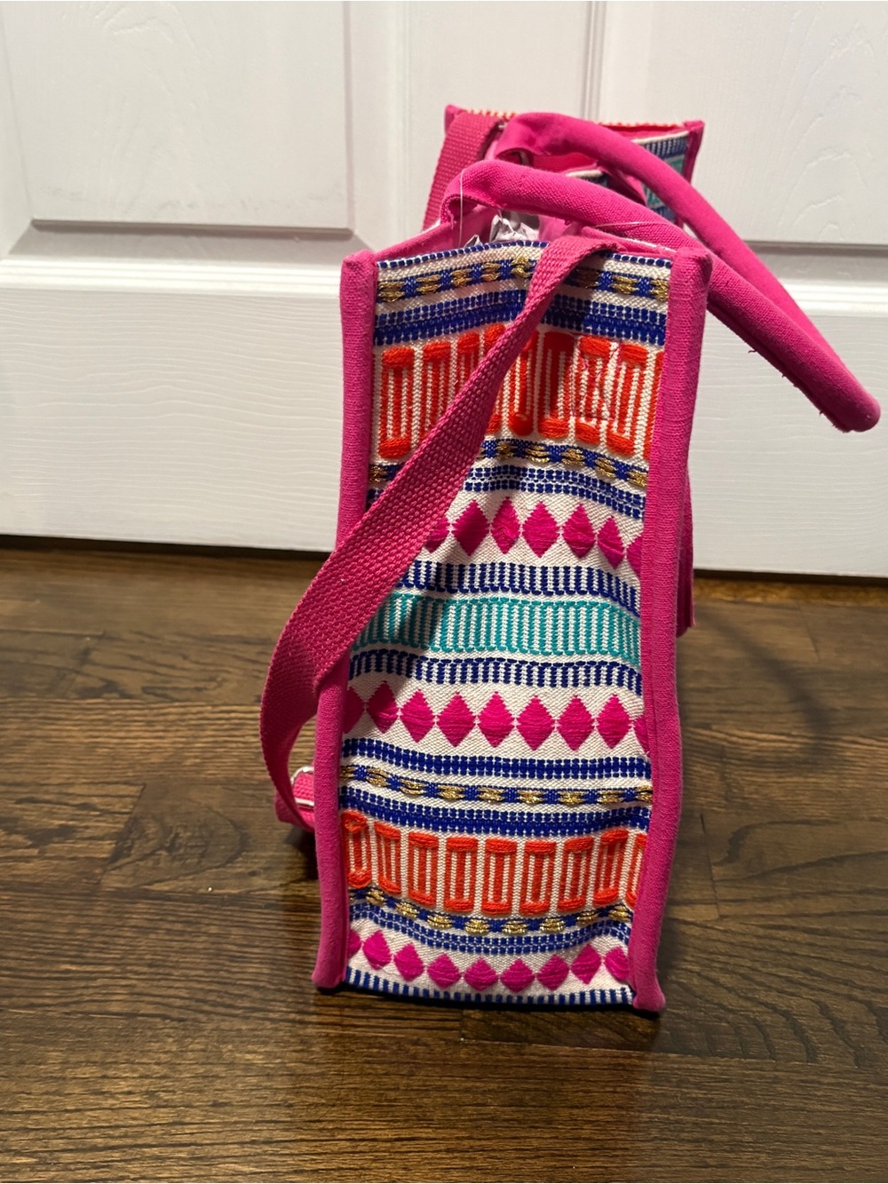 Bright Pink Multicolor Embroidered Wave Tote - Picture 3 of 6